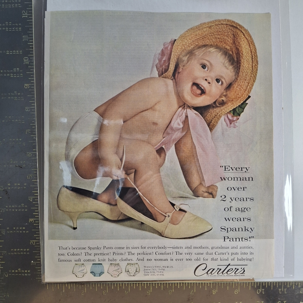 Carter's Spanky Pants  Ad Print with Baby Straw Hat Shoes